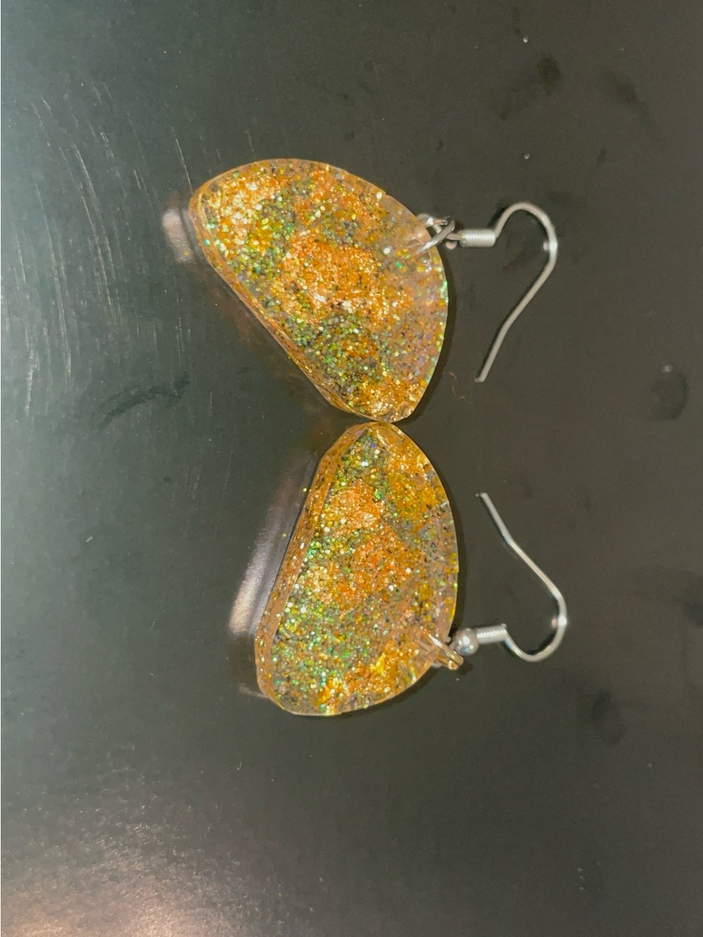 Gold green and black Glitter Halloween Teardrop Dangle Earrings - Women Jewelry